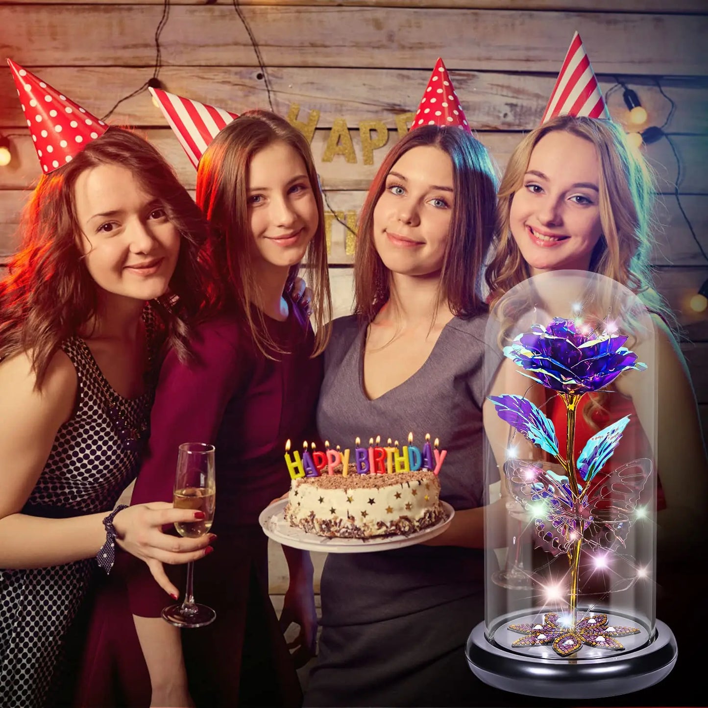 LANZZI Beleuchtetes Rosenglas der Liebe 